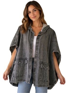 Current Elliott Oversized Jean Hooded Shawl Women’s Grey Size Large